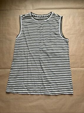 Garnet Hill Olive & White Striped Crewneck Tank Top